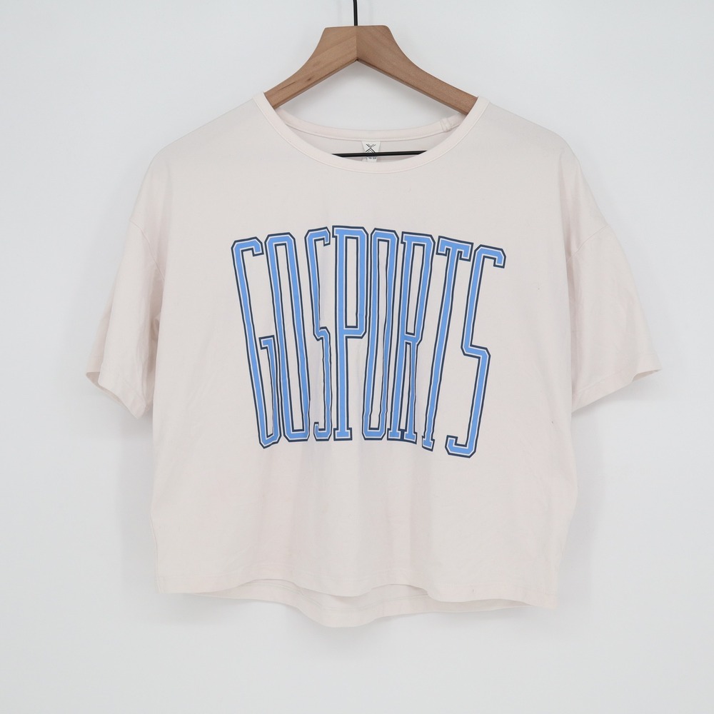Xersion Graphic Tee Womens XL Go Sports Cream Cropped Short Sleeve Excellent
